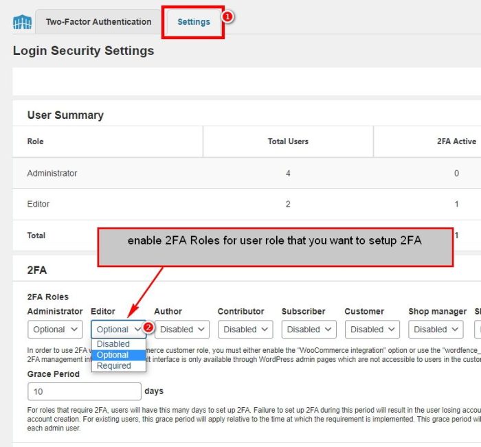 Two factor authentication setup on wordfence