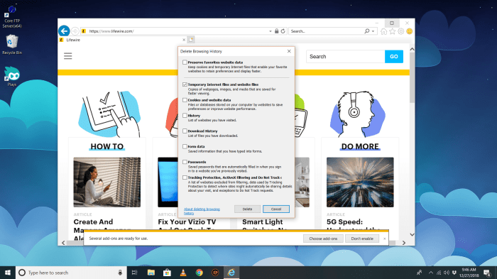 Microsoft internet explorer cache