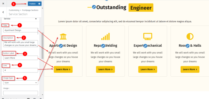 How to create a services section in wordpress