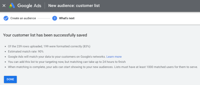 Google adwords customer match