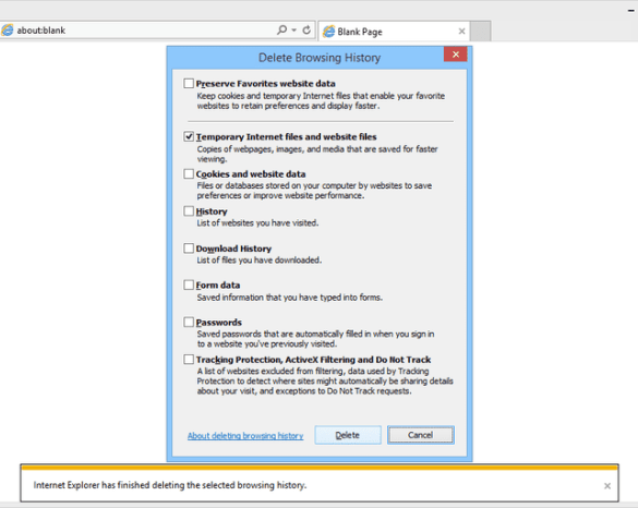 Microsoft internet explorer cache