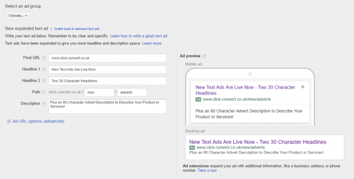 Expanded text ads click suggesting accounts reports seen early than some have Expanded text ads going away