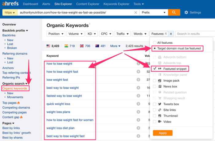 Rank google featured snippets