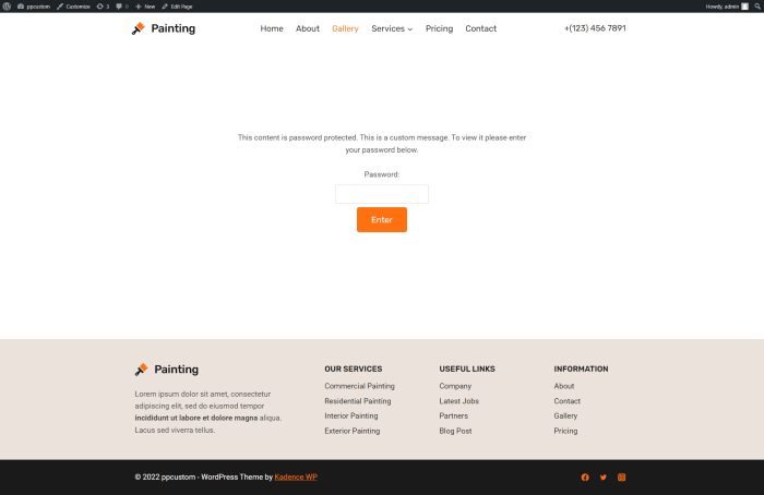 How to customize a password protected page in wordpress
