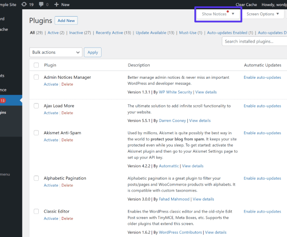 How to add a notification center in wordpress admin