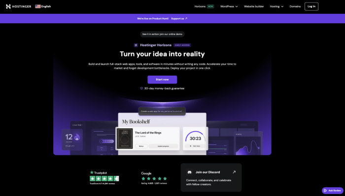 Hostinger horizons ai web app development