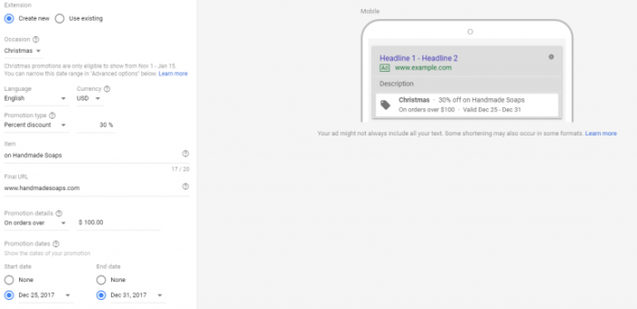 Adwords introduces new promotion extensions custom intent audiences ad variations testing