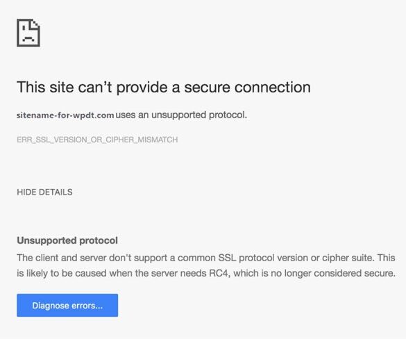 How to fix err ssl version or  cipher mismatch in wordpress