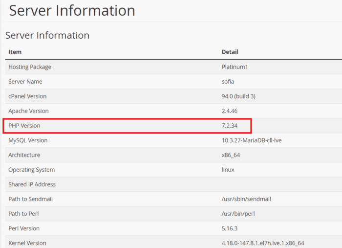 Updating the php version