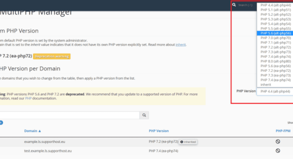 Updating the php version