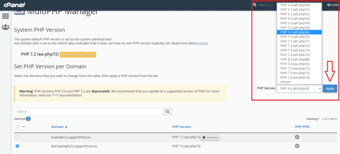 Updating the php version