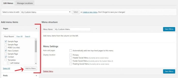 Wordpress menus using custom