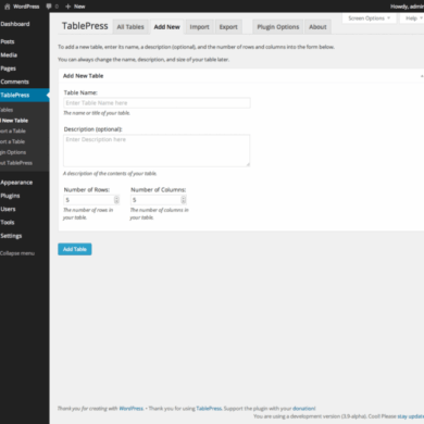 How to add tables in wordpress posts and pages