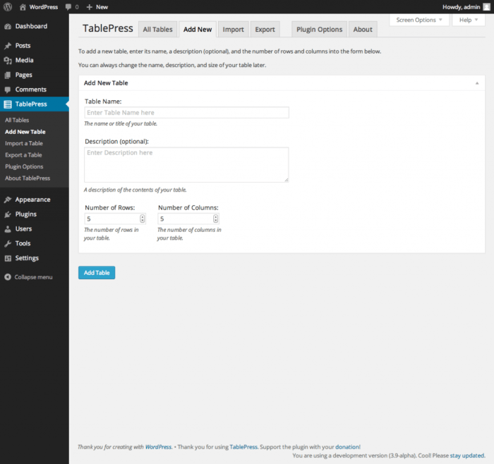 How to add tables in wordpress posts and pages