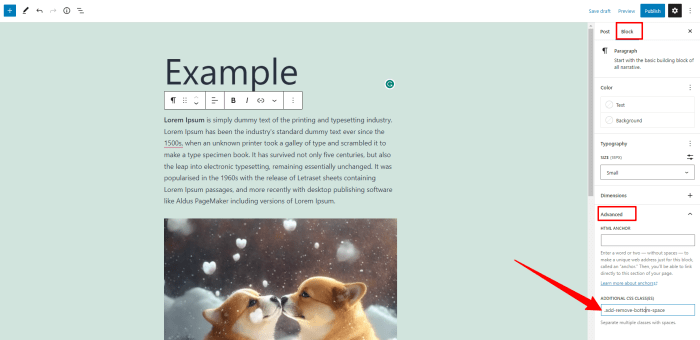 How to add or remove blank space between wordpress blocks